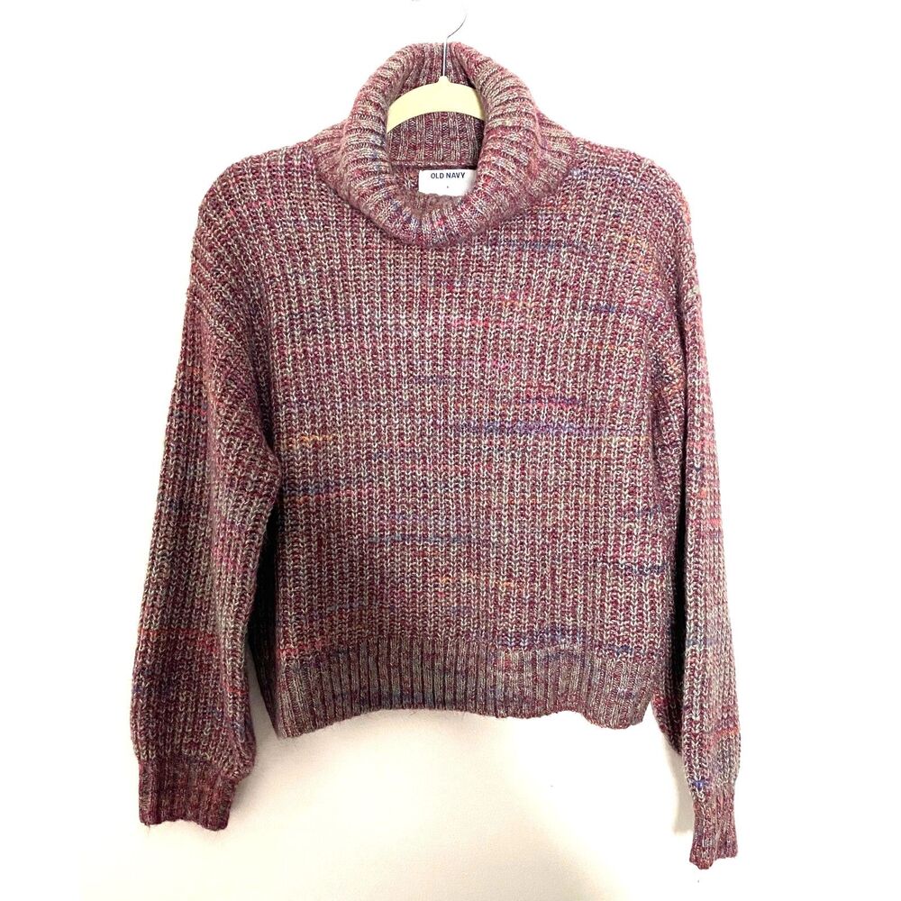 Old Navy Purple Heather Turtleneck Cropped Multicolor Chunky Sweater Sz S